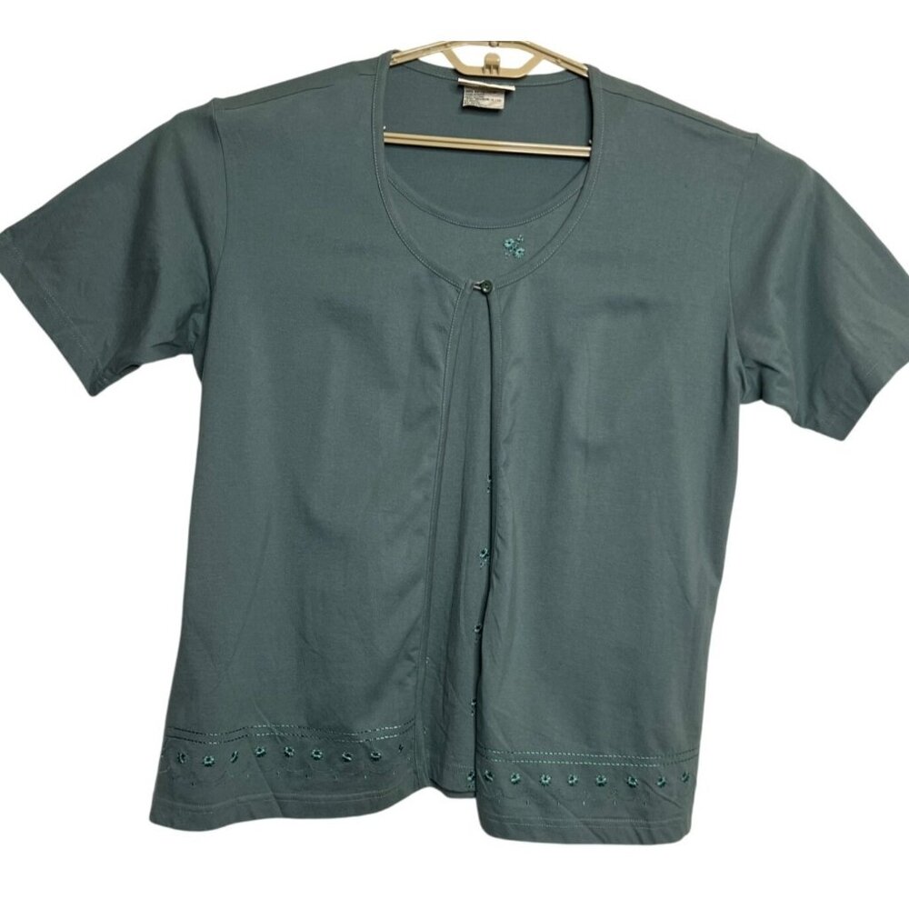 Northern Reflections XL Green SS Floral Embroidered Cotton Top W Cardigan Casual
